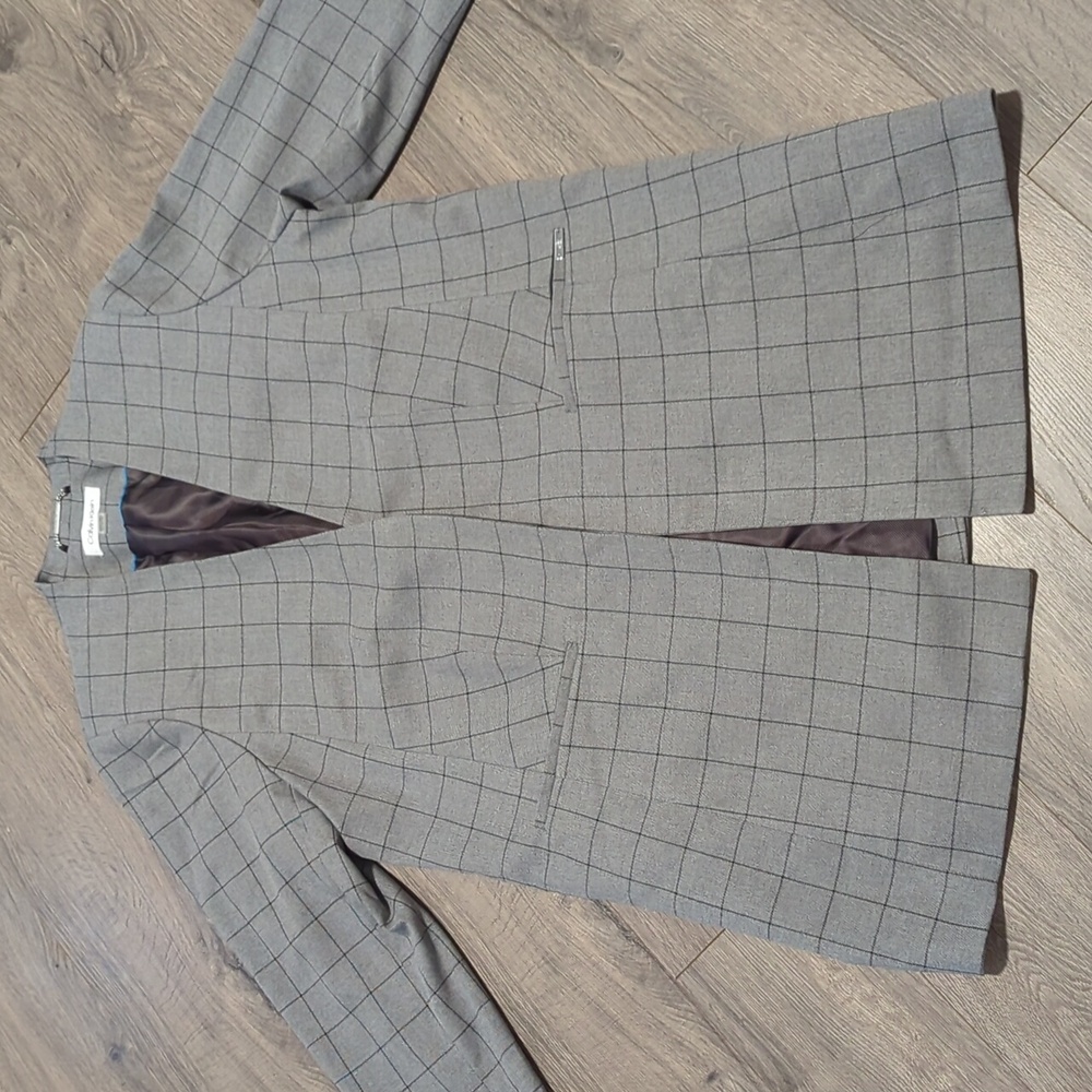 NWT Calvin Klein Windowpane Plaid Longline Blazer